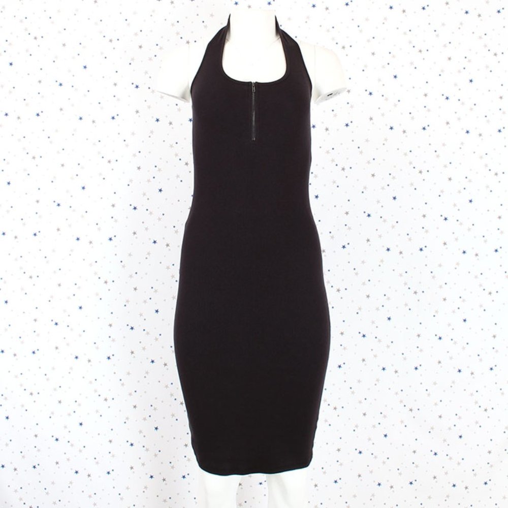 Black Ribbed Bodycon Halter Midi Dress - Picture 2 of 10